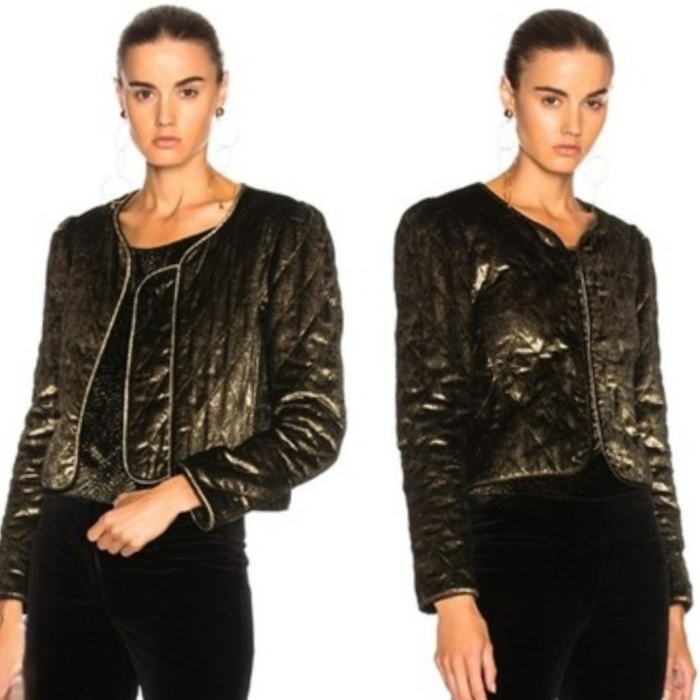 Nili Lotan Vienna Gold Quilted Short Velvwt Jacket
